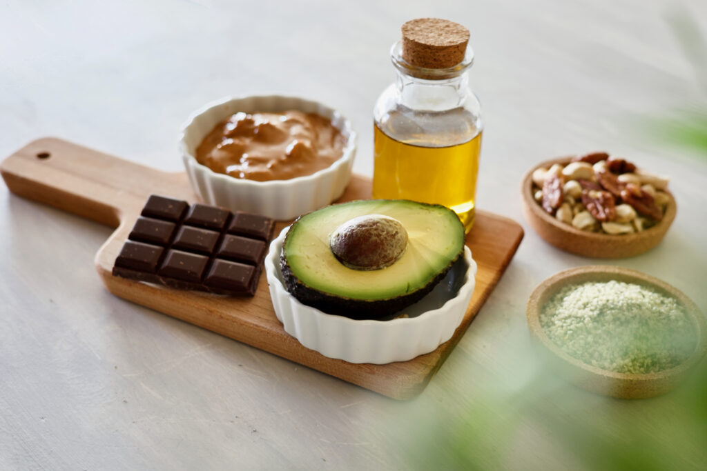 fat sources - avocado, peanut butter, olive oil, chocolate, nuts and seeds
